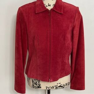 Vintage Revue Red Suede Leather short Jacket Zip Up, Lined Size 8P